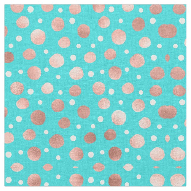 Modern Artsy Ro Guld Teal Polka dots Tyg (Närbild)