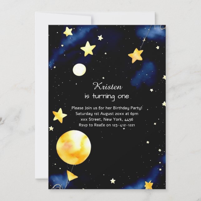 Modern Astro Äventyr Birthday Inbjudningar (Framsida)