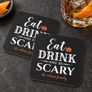 Modern Ät Drick Och Var Rädder Svart Halloween Underlägg Papper Kvadrat