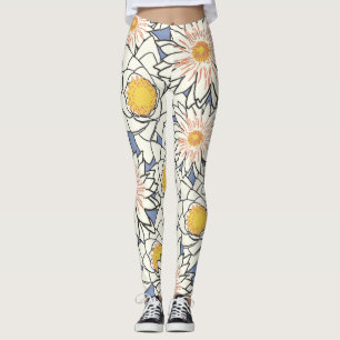 Modern återblomma, blå och vit leggings