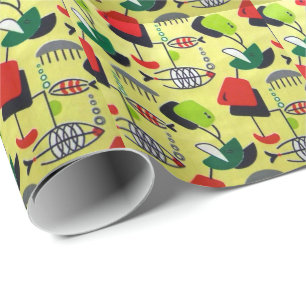 Modern atom- fisk för mitt- århundrade som slår in presentpapper