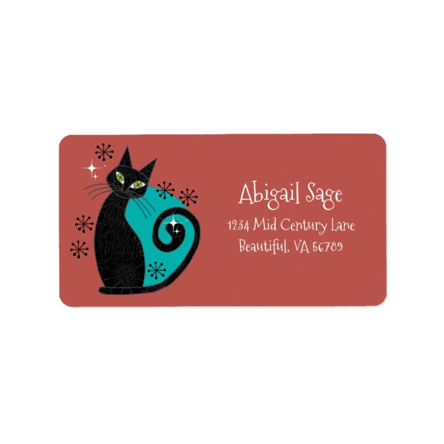 Modern atomkatt Retro Adress i mitten av århundrad Adressetikett (Framsidan)