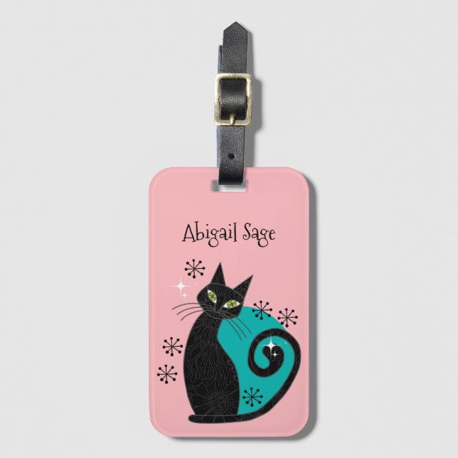 Modern atomkatt Retro Adress i mitten av århundrad Bagagebricka (Framsida vertikal)