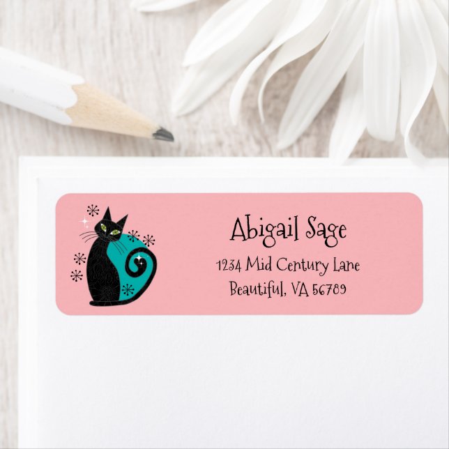 Modern atomkatt Retro Adress i mitten av århundrad Returadress Etikett (Insitu)
