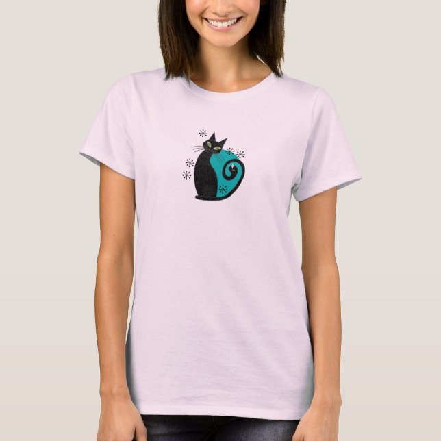 Modern atomkatt Rosa Blue Retro T Shirt (Framsida)