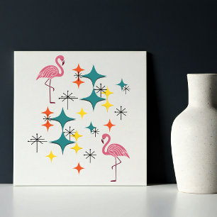 Modern atomstarst Rosa Flamingos i mitten av århun Kakelplatta