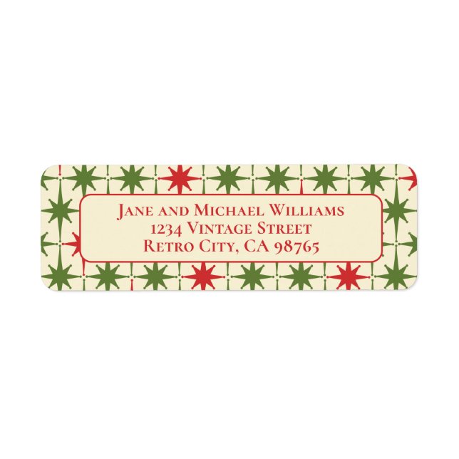 Modern atomstjärnor i århundradet Retro jul Returadress Etikett (Framsidan)
