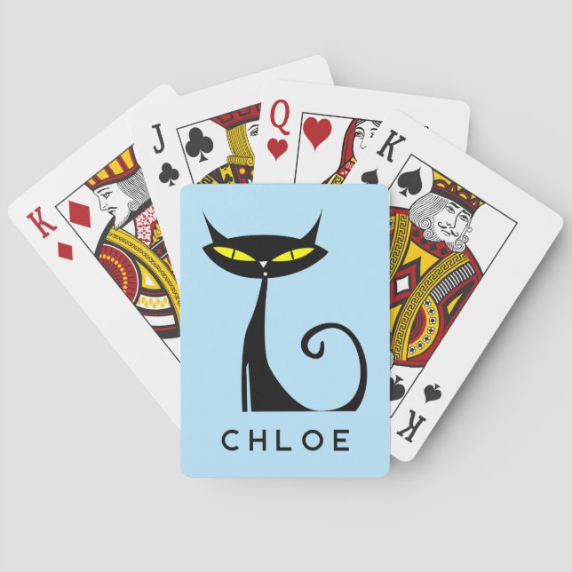 Modern atomsvart katt i personlig under århundrade casinokort (Baksidan)