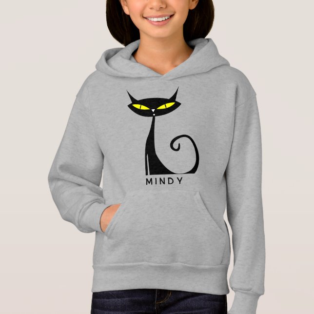 Modern atomsvart katt i personlig under århundrade t shirt (Framsida)