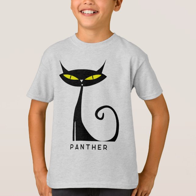 Modern atomsvart katt i personlig under århundrade t shirt (Framsida)