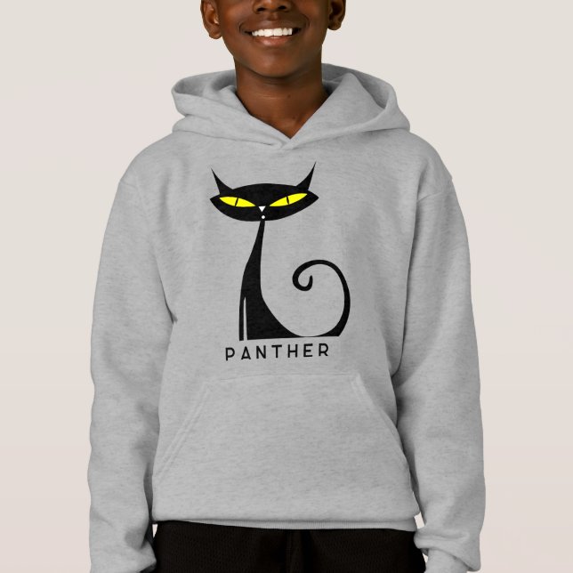 Modern atomsvart katt i personlig under århundrade t shirt (Framsida)