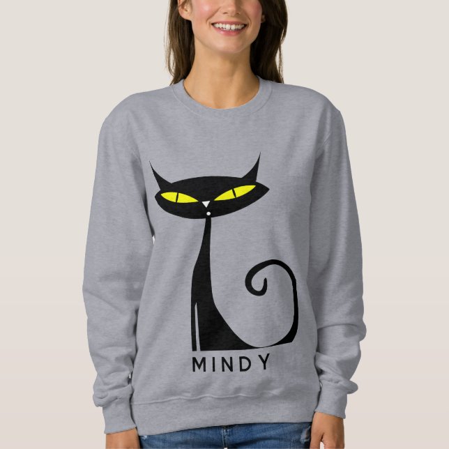 Modern atomsvart katt i personlig under århundrade t shirt (Framsida)