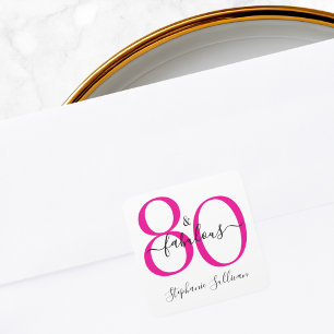 Modern Åttio och Fantastisk Rosa 80-årsdag Fyrkantigt Klistermärke