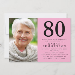 Modern Åttio Rosa Svart Foto 80-årsdag Inbjudningar
