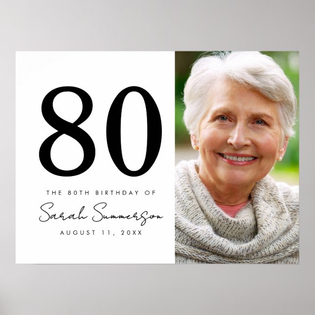 Modern Åttio Svart Vitt Foto 80-årsdag Poster (Framsidan)