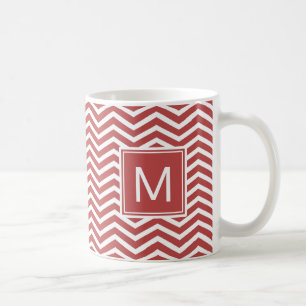 Modern Aurora Red Chevron Mönster med Monogram Kaffemugg