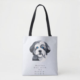 Modern Aussiedoodle Konst Handväsk - Blå Merle Geo Tygkasse