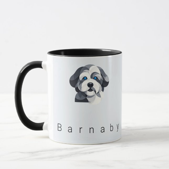 Modern Aussiedoodle konst mugg - Blå Merle Geometr (Vänster)