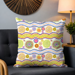 Modern Australian Watercolor Tribal Mönster Gult Kudde