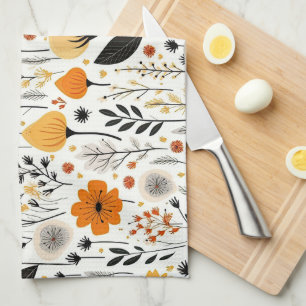 Modern Autumn Fall Boho Botanical Blommigt Kökshandduk