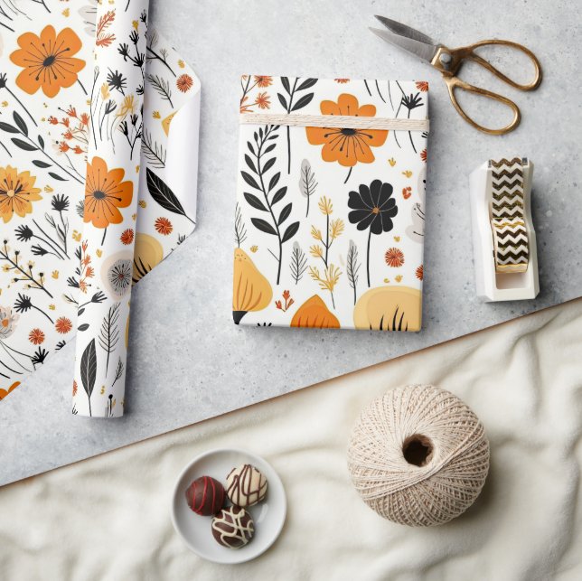 Modern Autumn Fall Boho Botanical Blommigt Presentpapper (Hantverk)