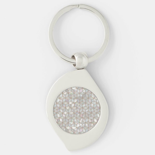 Modern av pärlan belägger med tegel swirl silverfärgad nyckelring (Framsidan)