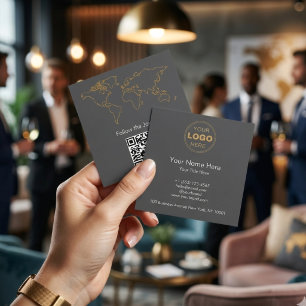 Modern Äventyrsvärldskarta QR Digital Nomad Fyrkantigt Visitkort