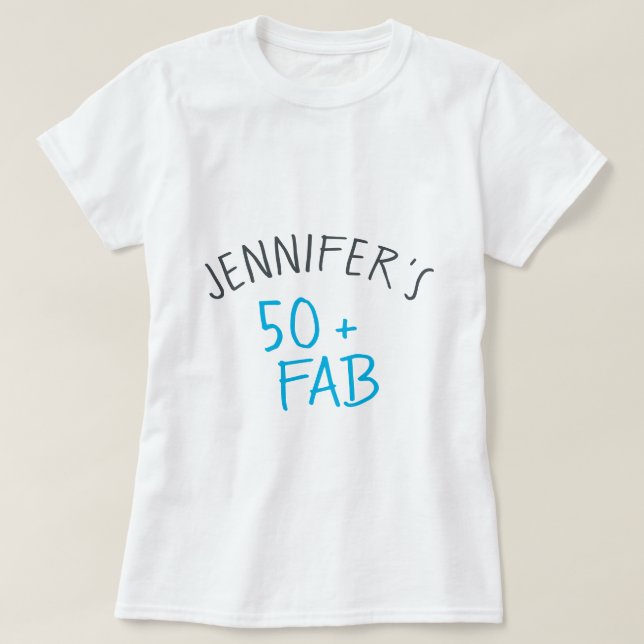 Modern Avslappnad Blue Black 50 Fabulous Birthday  T Shirt (Design framsida)