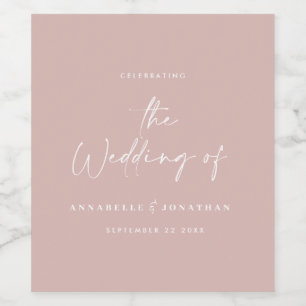 Modern avslappnad-skript rosa-typografi bröllop vinflaska etikett