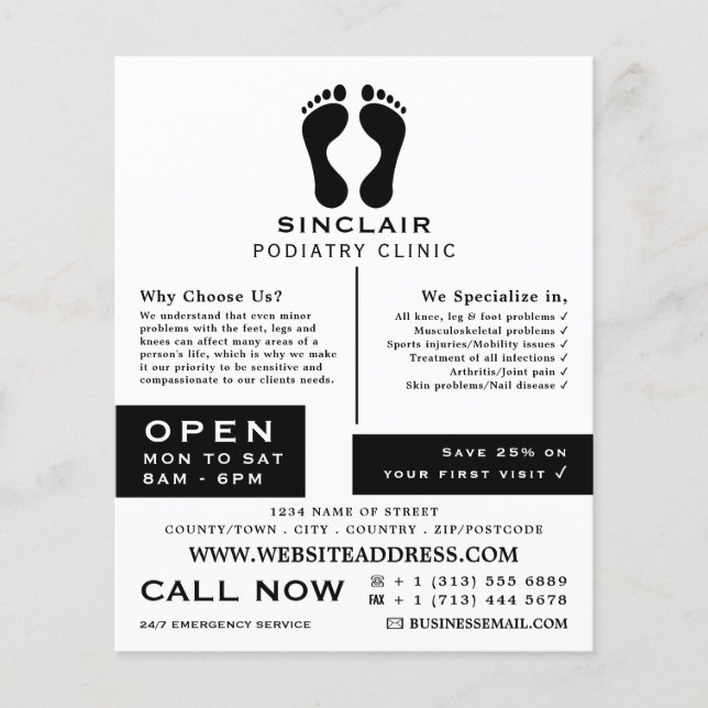 Modern avtryck, podiatry Clinic, podiatrist Flygblad (Framsidan)