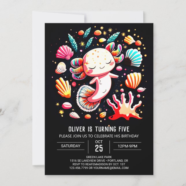 Modern Axolotl Whimsical Birthday Inbjudningar (Framsida)