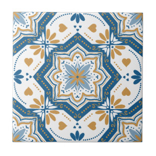 Modern Azulejo Blue Gult Portugisiska Kakelplatta