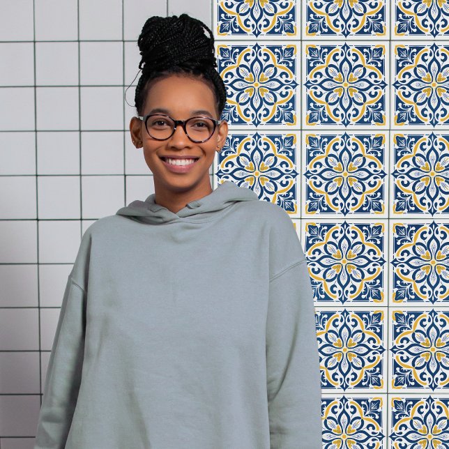 Modern Azulejo Blue Gult Portugisiska Lissabon Kakelplatta (Skapare uppladdad)