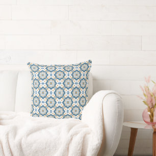 Modern Azulejo Blue Gult Portugisiska Mönster Kudde