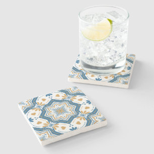 Modern Azulejo Blue Gult Portugisiska Mönster Stenunderlägg