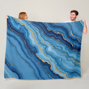 Modern Azure Blue Guld Marble Collection Fleecefilt