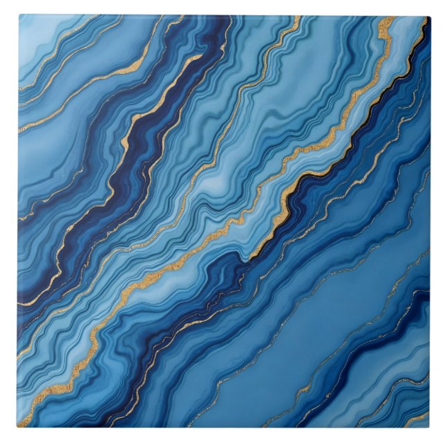 Modern Azure Blue Guld Marble Collection Kakelplatta (Framsidan)