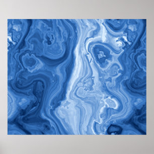 Modern Azure Blue Malachite Marble Swirls Mönster Poster