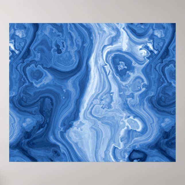 Modern Azure Blue Malachite Marble Swirls Mönster Poster (Framsidan)