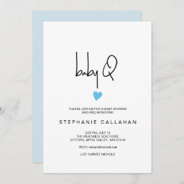 Modern Baby BBQ Shower Tiny Blue Heart Inbjudningar