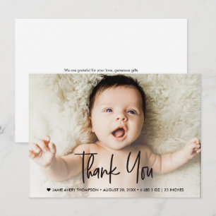 Modern Baby Bebis födelse foto Handlettering Baby Tack Kort