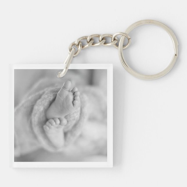 Modern Baby Birth Announcement Black White PHOTO (Baksidan)