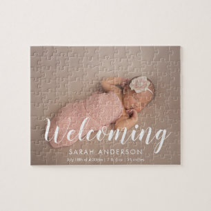 Modern Baby Birth Photo Notice Pussel