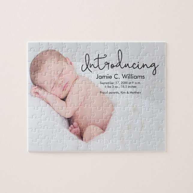Modern Baby Birth Photo Notice Pussel (Horisontell)