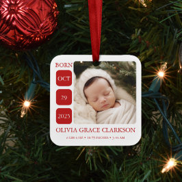 Modern Baby Birth Stats Photo jul Ornament