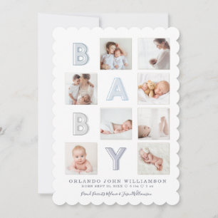 Modern Baby Block Brev Photo Grid Collage Boy Meddelande
