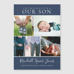 Modern Baby blue Boy Photo Birth-annonsering
