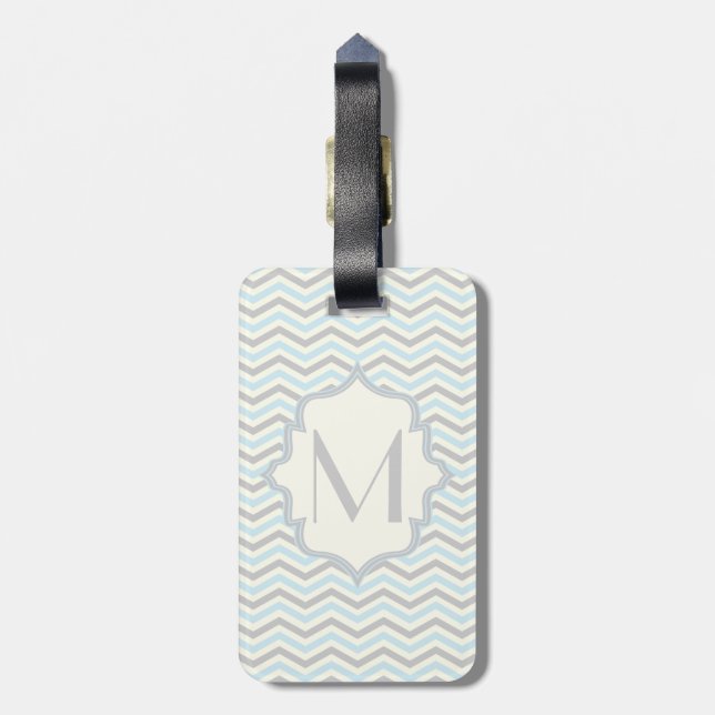 Modern baby blue, grått, elfenbenschevron mönster bagagebricka (Baksidan Lodrät)