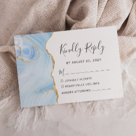 Modern Baby Blue Guld Watercolor Agate Bröllop OSA Kort