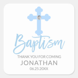 Modern Baby blue Kor Baptism Boy Tack Fyrkantigt Klistermärke